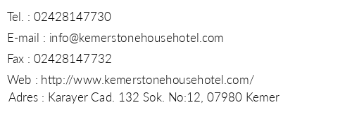 Stone House Kemer telefon numaralar, faks, e-mail, posta adresi ve iletiim bilgileri